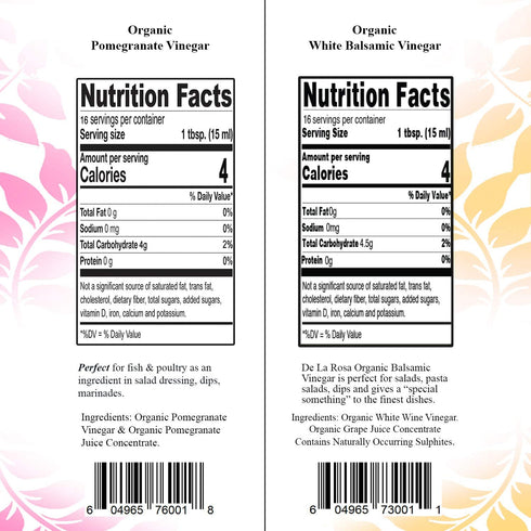 8.45 Oz (Pack 2) De La Rosa Organic Pomegranate and White Balsamic Vinegar, Vegan, Kosher, Non-GMO & Gluten Free, Great