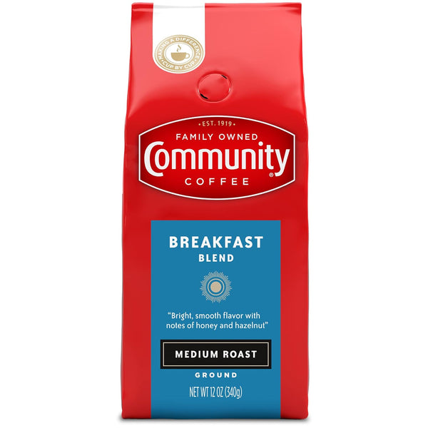 Community Coffee Breakfast Blend, Ground Coffee, Medium Roast, 12 Ounce Bag (Pack