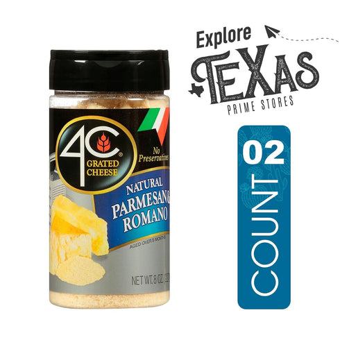 4C 2-Pack 8oz of Natural Parmesan-Romano Premium Grated Cheese, All Natural, No Preservatives Plastic Jar