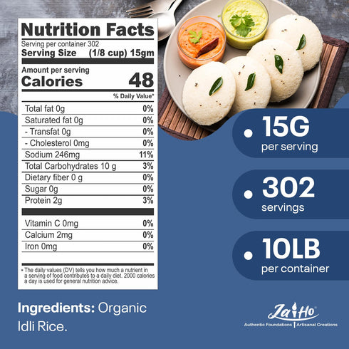 10 LB Jai Ho Certified USDA Organic Idli Rice | Premium Quality | Gluten-Free, Vegan, Non-GMO | Soft & Fluffy Texture |