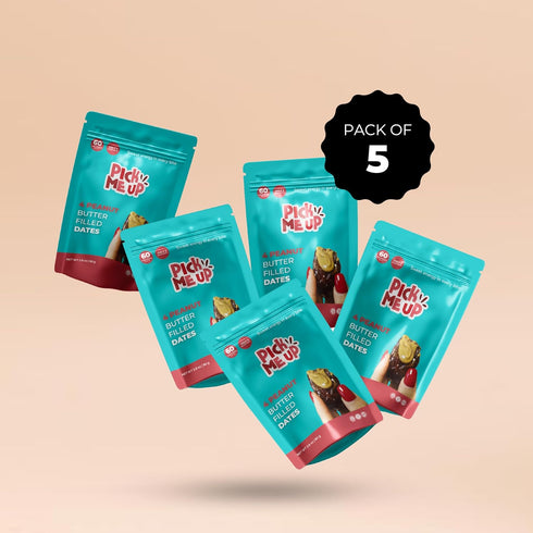 Pick Me Up Snacks 4 2.4 oz Pack Pack 5 (20 Organic Medjool Dates, Pitted and Filled with Creamy Peanut Butter Dates per