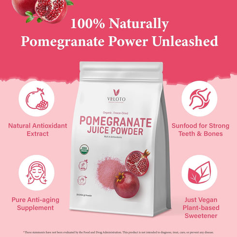 VELOTO 1 lb Organic Pomegranate Juice Powder, Pure Pomegranate -Fruit Freeze Dried Powder, Natural Vitamin C Vegan