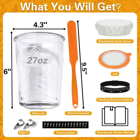 POLYHNIA 27 oz Sourdough Starter Jar, Sourdough Jar Wide Mouth, Sourdough Starter Kit, Sourdough Starter Jars Glass