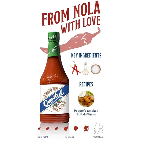6 oz Pack 3, Crystal Hot Sauce, Original - Bottle, of Low Sodium, Low Fat, All Natural, Recipe Card Included