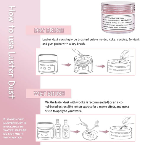 HomeHere 7g Edible Luster Dust Food-Grade Glitter for Cake Decorating, Light Pink Sprinkle Glitter for Desserts
