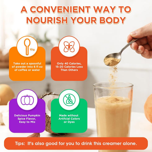 4 Immune, 20 Veltracha Mushroom Pumpkin Spice Creamer with Collagen - Prebiotics Coconut Coffee Creamer