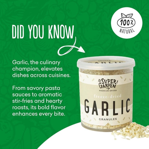 100% 2.12oz Super Garden Freeze Dried Garlic Granules | Natural, No Artificial Additives or Preservatives | Perfect