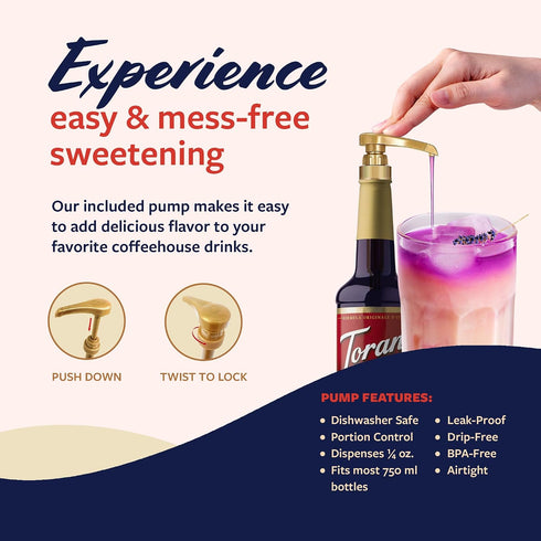 25.4 Oz Torani Coffee Syrup, Lavender Flavored Syrup for Drinks, Pump Included, Fl