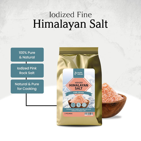 2 Pack 2 100% Pacific Pelican Iodized Himalayan Pink Salt | Fine Grain, Unrefined, Pure Rock Salt | Pounds | of |