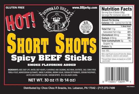 (120 3.5 30oz Buffalo Bills Hot Short Shots hot and spicy beef sticks per bag)