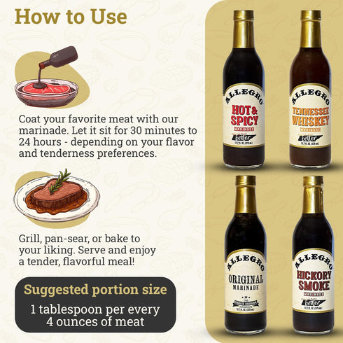 Pack| 12.7 Oz (Pack 4) ALLEGRO - The Marinate Everything Marinades Variety Sauce for Meat & Veggies| Marinade