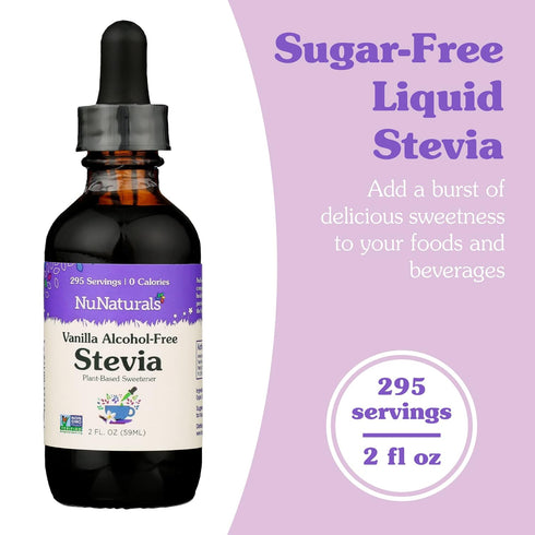 NuNaturals Liquid Stevia, Sugar-Free Sweetener, Vanilla Flavor, 2 oz, Plant-Based, Zero Calorie, Alcohol-Free