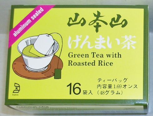 Yamamotoyama 16 Count (3 Pack) Genmai-cha Green Tea with Roasted Rice Tea Bags Aluminum Sealed