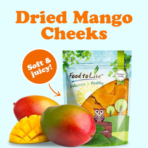 3 Food to Live Dried Mango Cheeks, Pounds - Premium Quality, Unsweetened, Unsulfured, and Preservative-Free. Naturally