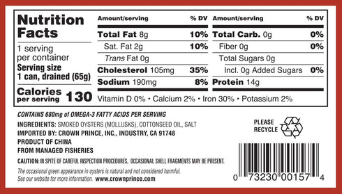 3-Ounce (Pack 12) Ocean Prince Cocktail Smoked Oysters in Cottonseed Oil, Cans