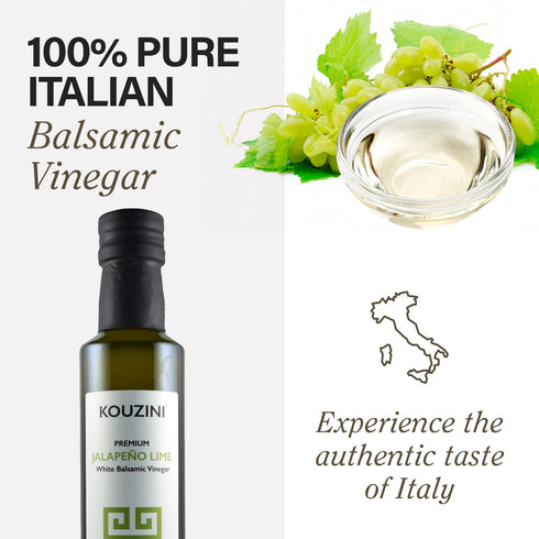250ml Kouzini Ultra Premium White Jalapeno Lime Balsamic Vinegar - Sweet & Thick Italian Dressing for Salad, Organic