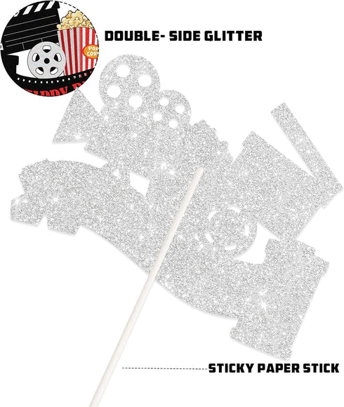Movie Happy Birthday Cake Topper, Hollywood Oscar Theme Cake Decorations- Film Projector Party Decor - Popcorn Theater Birthday Party Cake Decoration,Gold