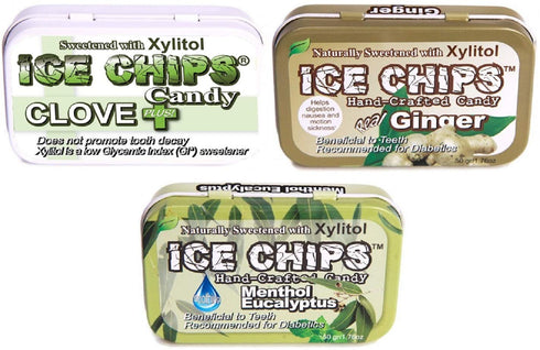ICE CHIPS Candy Assortment 3 Pack (Clove, Ginger, Menthol Eucalyptus)