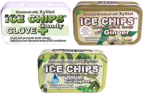 ICE CHIPS Candy Assortment 3 Pack (Clove, Ginger, Menthol Eucalyptus)