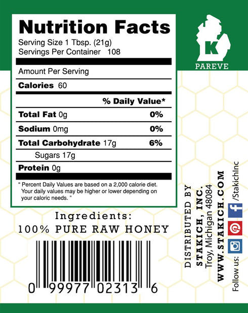 5 (80 Stakich Raw Honey - Pure, Unprocessed, Unheated, Kosher - Pound Ounce)