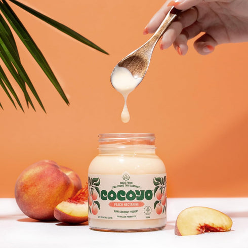 8 oz COCOYO Living Coconut Yogurt - - Peach Nectarine Probiotic Yogurt for Gut Health - Plant-based, Vegan