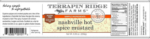 8.25 Oz Terrapin Ridge Farms Nashville Hot Mustard Spicy Mustard with Cayenne & Smoked Paprika, Perfect for Burgers