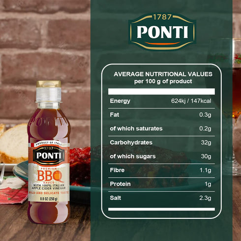 1787 100% 8.8 Fl.Oz PONTI Premium BBQ Glaze with Italian Apple Cider Vinegar - Soft Texture, Sweet Vinaigrette Taste