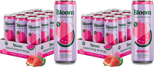 Bloom Nutrition Sparkling Energy Drink, Zero Sugar, 180mg Caffeine | Strawberry Watermelon