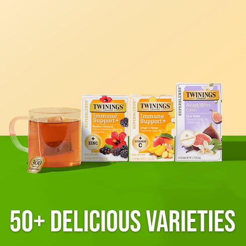Immune 16 (Pack 6), 96 Twinings Superblends Support+ Herbal Tea with Vitamin C, Ginger & Mango Flavoured Green Tea, Tea