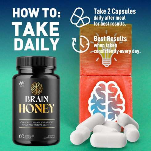 MJO (60 Brain Honey Capsules, Brain Honey Pills with All Natural Ingredients, Advanced Overall Health and Wellness