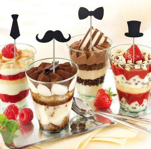 Cupcake Toppers Mini Black Bowtie Mustache Hat Neckcloth - 24PCS Birthday Celebration Decorations