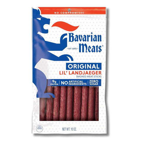 Bavarian Meats Lil' Landjaeger Meat Sticks, Smoked Sausage Protein Snacks, Zero Sugar,