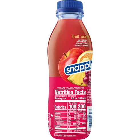 16 oz Pack 12 Snapple Fruit Punch Juice Drink, fl recycled plastic bottle