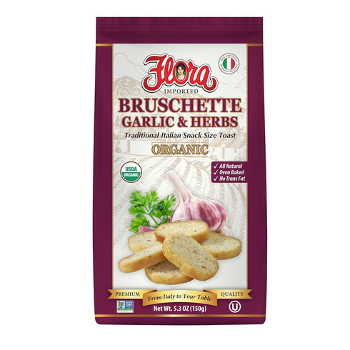 Flora Foods Organic Bruschette Mini Toasts (Garlic & Herbs) - Imported from