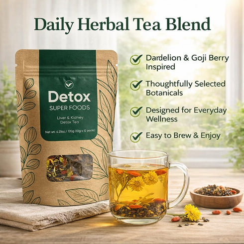 MKSUVGQ 12 Liver & Kidney Detox Tea, Natural Herbal Blend with Dandelion Root, Goji Berry, Cassia Seed, Orange Peel