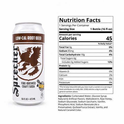 Sprecher 16 oz (12 Pack), Low Cal Root Beer Soda fl Cans Fire-Brewed Reduced Calorie Craft Soda with Real Honey