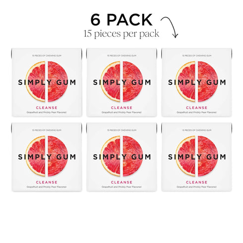 SIMPLY Gum, Cleanse with Grapefruit and Prickly Pear, Plant-Based Chewing Gum, Pack of Six (90 Pieces)