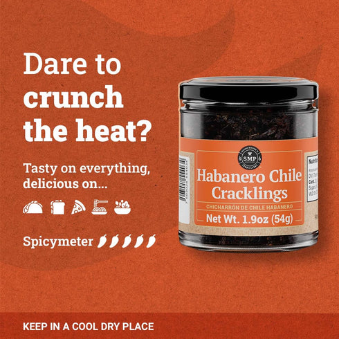 Pack 4 1.9 oz of - SMP Habanero Chile Cracklings - Crispy Fried Habanero Pieces with Gourmet Salt & Spices- Jar- Spicy
