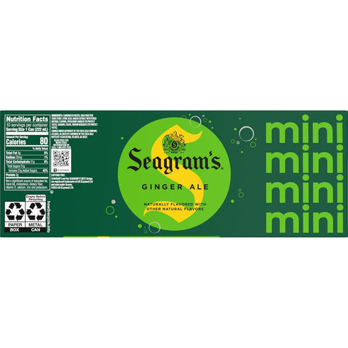 7.5 oz, 10 Pack Seagrams Ginger Ale Soda Soft Drinks, fl