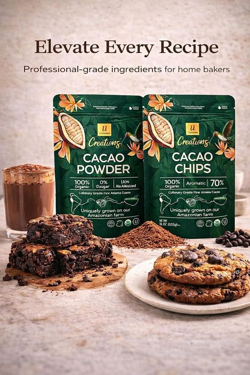 70% 16oz 16oz U Organic Cacao Powder + Dark Cacao Chips Bundle Single Origin Amazon, Non-Alkalized, Fine Aroma, +