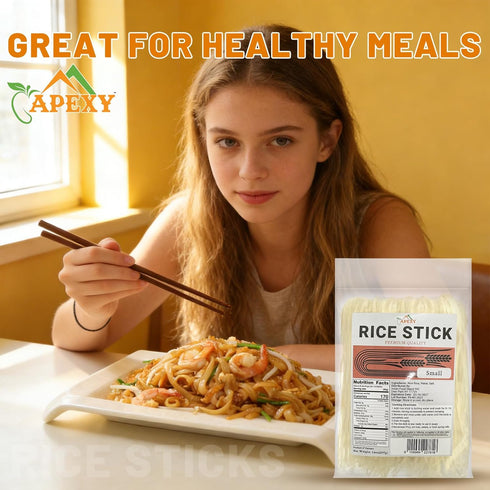 APEXY 14 oz Pack 3 Rice Sticks, of Small Size - Premium Quality Rice Noodles for Stir-Fry, Soup, Pho, Pad Thai, Spring