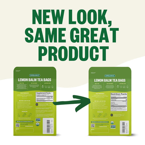 100 Count, Packaging (Pack 1) FGO Organic Lemon Balm Tea, Eco-Conscious Herbal Tea Bags, Resealable Bag, Caffeine Free