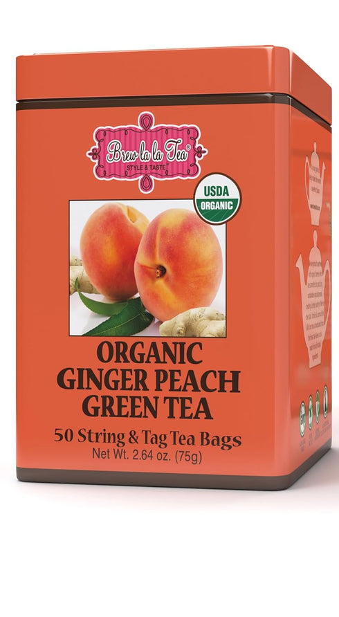 Brew La La Organic Green Tea - Natural Ginger Peach Flavor -
