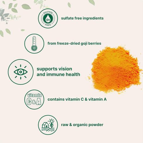 16 100% Organic Goji Powder, Ounces | Natural Fruit Source | Freeze-Dried Berries | Sulfate & Additive Free | Great