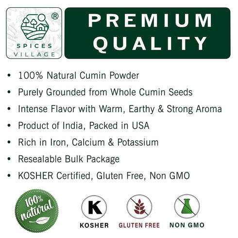 SPICES VILLAGE Cumin Powder (8 oz) - Purely Ground Cumin Seeds, All Natural Fresh Spice, Kosher Certified