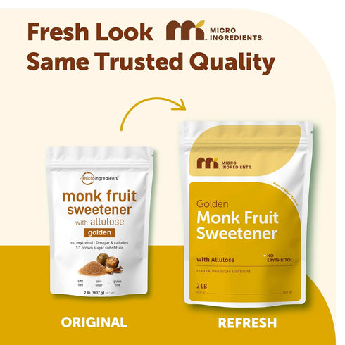 2 lbs 1:1 Micro Ingredients Golden Monk Fruit Sweetener with Allulose, | Brown Sugar Substitute, No Erythritol, No
