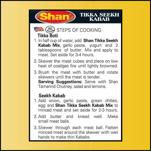 (50g) Packets (Pack 3) Shan - Tikka Seekh Kabab Seasoning Mix - Spice for Pakistani Style BBQ