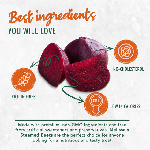 3 Pack (8oz Melissa's Steamed Baby Beets - Pre-Cooked, Ready-to-Eat, Each) - Sweet, Earthy Flavor & Nutritious Produce