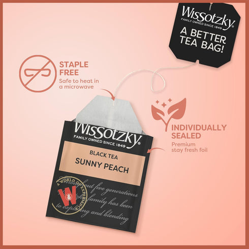 Wissotzky Sunny Peach Black Tea Bags, 20 Count | Antioxidant Rich | Fruity Delight | Black Tea