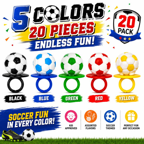 3D 20 Count Soccer Candy Rings Bulk Individually Wrapped Suckers Soccer Party Favors Team Gifts Sports Goodie Bags